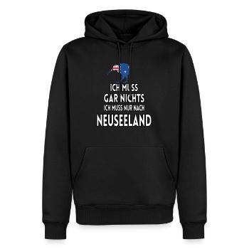 Ich muss gar nichts ich muss nur nach Neuseeland - Männer Premium Bio Hoodie - Schwarz - Vorne - Nico (187cm)