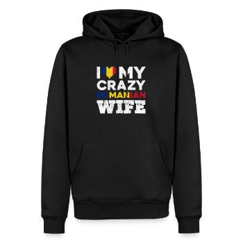 Mens roumain impression | J’aime mon roumain fou - Sweat à capuche Premium bio Homme - noir - Devant - Nico (187cm)