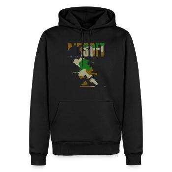 Airsoft /Softair / Softgun / AEG Airsoft Milsim - Männer Premium Bio Hoodie - Schwarz - Vorne - Nico (187cm)