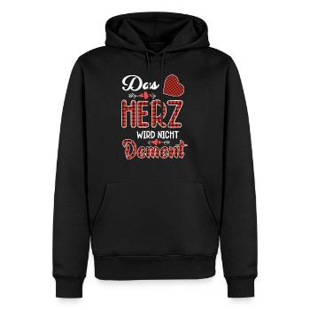 Das Herz wird nicht dement | Pflege mit Herz - Männer Premium Bio Hoodie - Schwarz - Vorne - Nico (187cm)