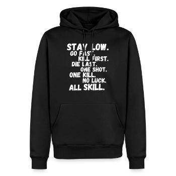 Airsoft /Softair / Softgun / AEG Airsoft Milsim - Männer Premium Bio Hoodie - Schwarz - Vorne - Nico (187cm)