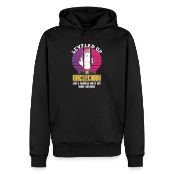 Leveled up to Uncle Gift for Uncle - Men’s Premium Organic Hoodie - black - Front - Nico (187cm)