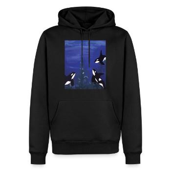 Orcas - Men’s Premium Organic Hoodie - black - Front - Nico (187cm)