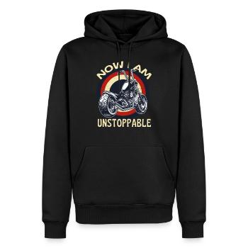 Maintenant, je suis imparable Moto Rétro - Sweat à capuche Premium bio Homme - noir - Devant - Nico (187cm)