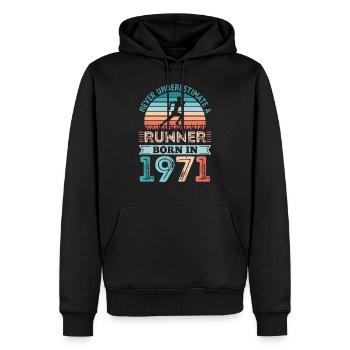 Runner born in 1971 50th Birthday Gift Running Dad - Men’s Premium Organic Hoodie - black - Front - Nico (187cm)