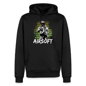 Airsoft /Softair / Softgun / AEG Airsoft Milsim - Männer Premium Bio Hoodie - Schwarz - Vorne - Nico (187cm)