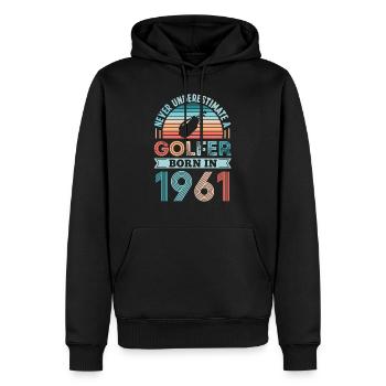 Golfeur né en 1961 Golfing 60e anniversaire Cadeau Papa - Sweat à capuche Premium bio Homme - noir - Devant - Nico (187cm)