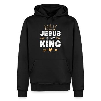 Jésus est roi - Sweat à capuche Premium bio Homme - noir - Devant - Nico (187cm)