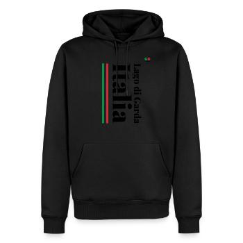 Italie - Lac de Garde - Sweat à capuche Premium bio Homme - noir - Devant - Nico (187cm)