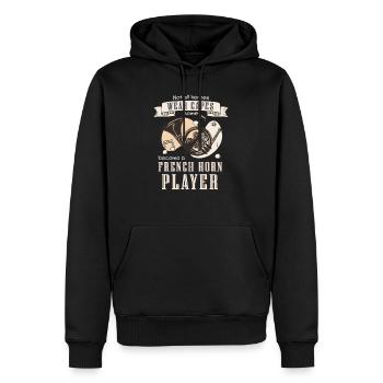 Nicht alle Helden tragen einen Umhang, Waldhorn - Männer Premium Bio Hoodie - Schwarz - Vorne - Nico (187cm)