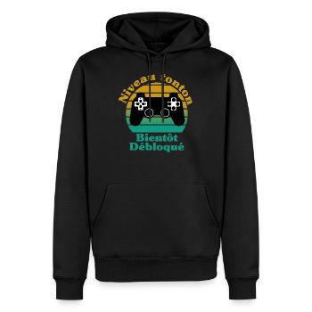 Annoncer grossesse tonton cadeau homme tshirt - Sweat à capuche Premium bio Homme - noir - Devant - Nico (187cm)