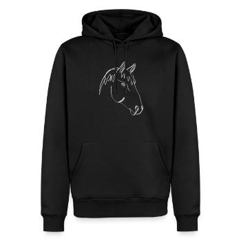 PFERD LINE ART | Reitpferde | Pferdestärken Glück - Männer Premium Bio Hoodie - Schwarz - Vorne - Nico (187cm)