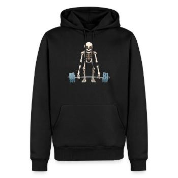 Drôle squelette Haltérophile - Sweat à capuche Premium bio Homme - noir - Devant - Nico (187cm)