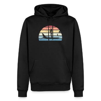 Retro Paddleboarding Mädchen mit Hund Sonnenuntergang Geschenk - Männer Premium Bio Hoodie - Schwarz - Vorne - Nico (187cm)