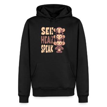 Voir Entendre parler pour un étudiant ou dans le - Sweat à capuche Premium bio Homme - noir - Devant - Nico (187cm)