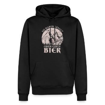 Sie haben gesagt oben gibts Bier Wanderer Wandern - Männer Premium Bio Hoodie - Schwarz - Vorne - Nico (187cm)