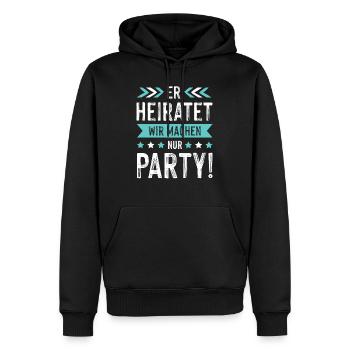 Er Heiratet Wir machen Party - Männer Premium Bio Hoodie - Schwarz - Vorne - Nico (187cm)