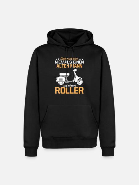 Unterschätze Niemals Einen Alten Mann Roller - Männer Premium Bio Hoodie - Schwarz
