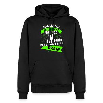 Spiel meine Musik DJ! Musik Techno Rave Design - Männer Premium Bio Hoodie - Schwarz - Vorne - Nico (187cm)