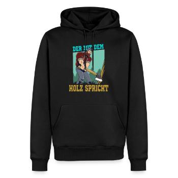 Der mit dem Holz spricht - Männer Premium Bio Hoodie - Schwarz - Vorne - Nico (187cm)