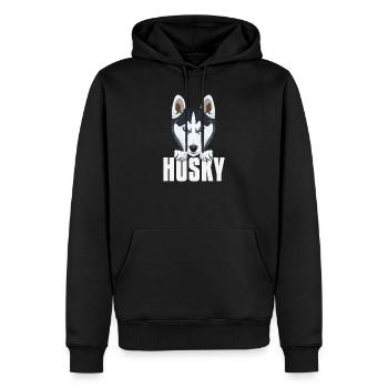 Husky souriant - Sweat à capuche Premium bio Homme - noir - Devant - Nico (187cm)