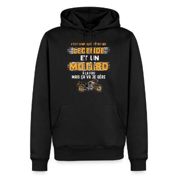 légende et motard cadeau ami ou papa - Sweat à capuche Premium bio Homme - noir - Devant - Nico (187cm)