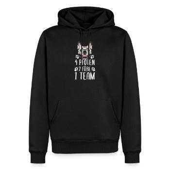 4 Pfoten 2 Füße 1 Team, Französische Bulldogge - Männer Premium Bio Hoodie - Schwarz - Vorne - Nico (187cm)