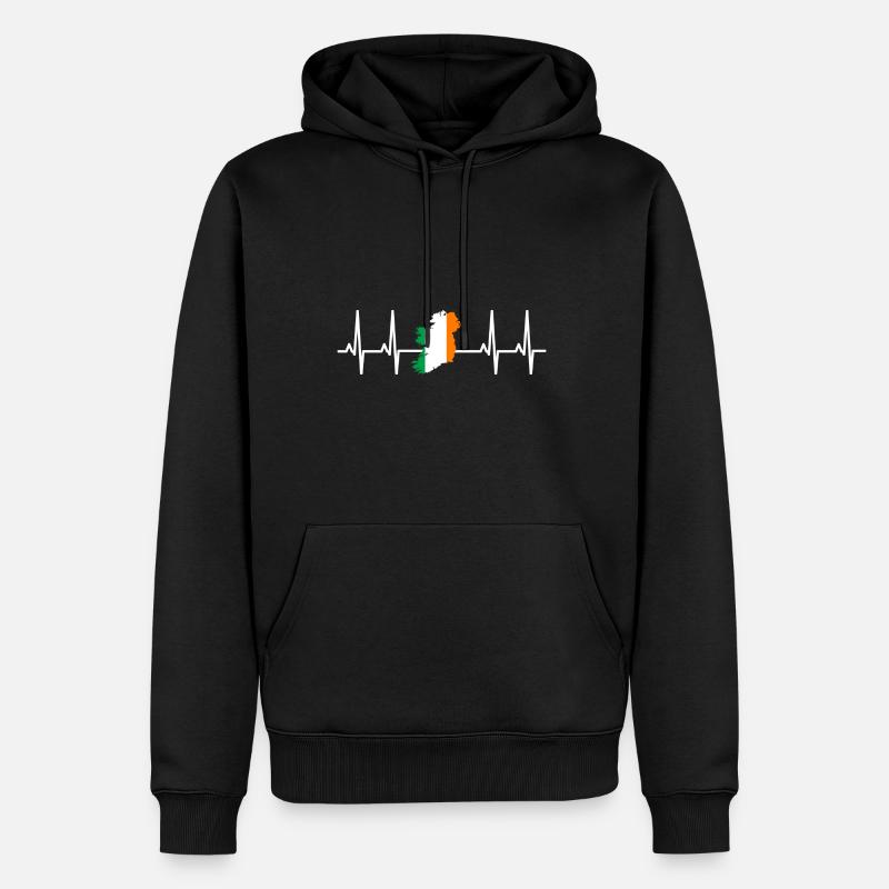 Drapeau de l'Irlande Battement de coeur ECG Battement de coeur - Sweat à capuche Premium bio Homme - noir