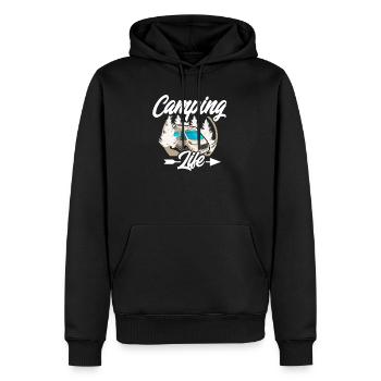Camping vie - Sweat à capuche Premium bio Homme - noir - Devant - Nico (187cm)