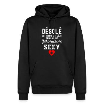 Cet homme est déjà pris par une infirmière sexy - Sweat à capuche Premium bio Homme - noir - Devant - Nico (187cm)