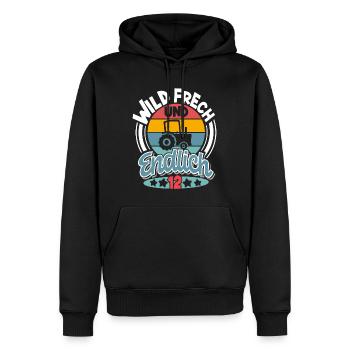 Traktor 12. Geburtstag Kinder - Männer Premium Bio Hoodie - Schwarz - Vorne - Nico (187cm)