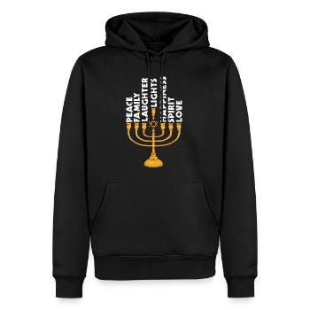 Famille juive de la paix, Hanouka, Hanoukka - Sweat à capuche Premium bio Homme - noir - Devant - Nico (187cm)