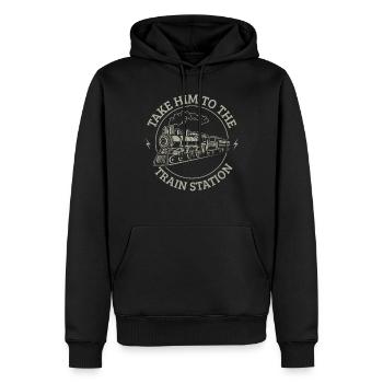 Nimm Ihn Zum Bahnhof - Männer Premium Bio Hoodie - Schwarz - Vorne - Nico (187cm)