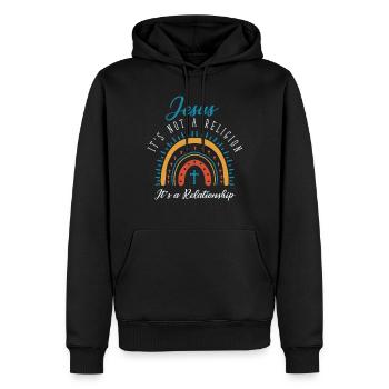 Jésus, ce n’est pas une religion C’est une relation - Sweat à capuche Premium bio Homme - noir - Devant - Nico (187cm)