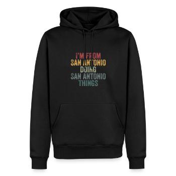 Je viens de San Antonio et je fais des choses à San Antonio - Sweat à capuche Premium bio Homme - noir - Devant - Nico (187cm)