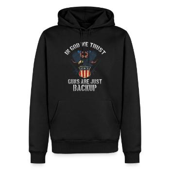 En Dieu, nous avons confiance, les armes ne sont que des sauvegardes - Sweat à capuche Premium bio Homme - noir - Devant - Nico (187cm)