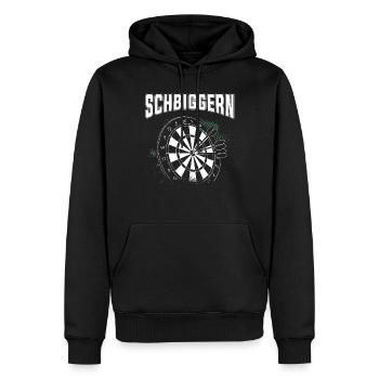 Dart Dart spielen, Schbiggern Fränkisch - Männer Premium Bio Hoodie - Schwarz - Vorne - Nico (187cm)