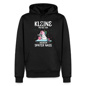 Einhorn Kleine Menschen werden später nass - Männer Premium Bio Hoodie - Schwarz - Vorne - Nico (187cm)