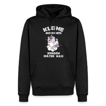 Einhorn Kleine Menschen werden später nass - Männer Premium Bio Hoodie - Schwarz - Vorne - Nico (187cm)