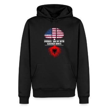 Américain cultivé avec le drapeau des racines albanaises - Sweat à capuche Premium bio Homme - noir - Devant - Nico (187cm)