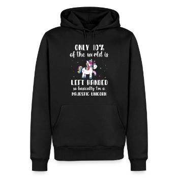 Licorne gaucher - Sweat à capuche Premium bio Homme - noir - Devant - Nico (187cm)