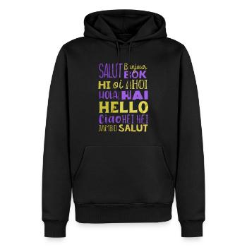 Word Hello Différentes Langues, Professeur de langue - Sweat à capuche Premium bio Homme - noir - Devant - Nico (187cm)
