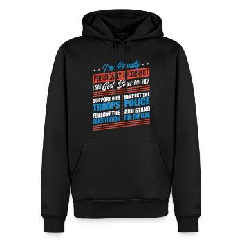 Ich Bin Politisch Inkorrekt, Stolzer Amerikaner - Männer Premium Bio Hoodie - Schwarz - Vorne - Nico (187cm)