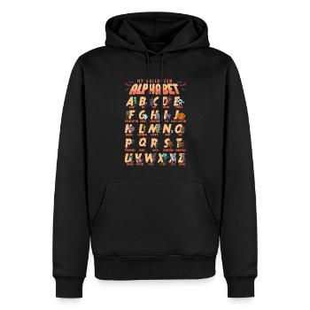 Alphabet d’Halloween en anglais Fun - Sweat à capuche Premium bio Homme - noir - Devant - Nico (187cm)