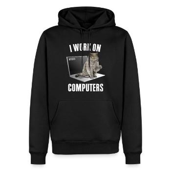 Arbeiten mit Computern und Katzen Englisch - Männer Premium Bio Hoodie - Schwarz - Vorne - Nico (187cm)