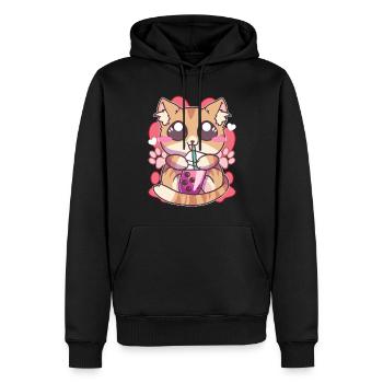 Chaton buvant du thé Boba Kawaii Anime - Sweat à capuche Premium bio Homme - noir - Devant - Nico (187cm)