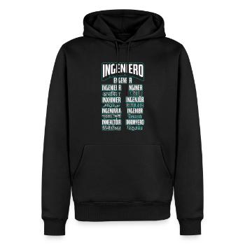 Carrière d’ingénieur linguistique - Sweat à capuche Premium bio Homme - noir - Devant - Nico (187cm)