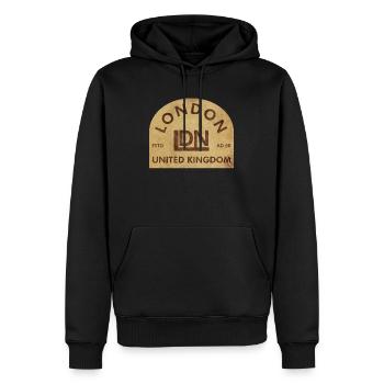 Vintage London Emblem - Männer Premium Bio Hoodie - Schwarz - Vorne - Nico (187cm)