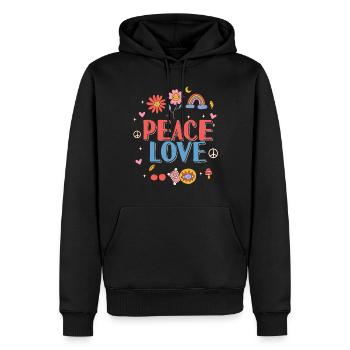 Friedensliebe Hippie - Männer Premium Bio Hoodie - Schwarz - Vorne - Nico (187cm)