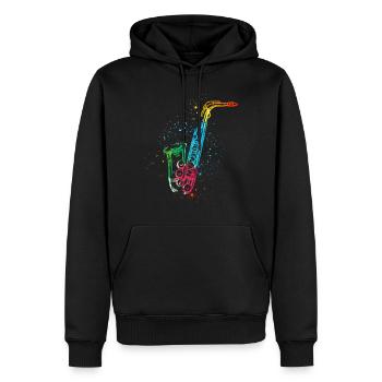 Saxophone, SAXOPHONISTE - Sweat à capuche Premium bio Homme - noir - Devant - Nico (187cm)